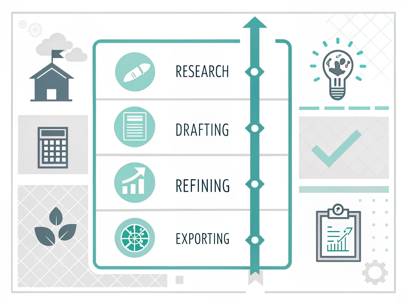 Infographic illustrating a weekly process with free AI tools for research, drafting, and note cleanup.