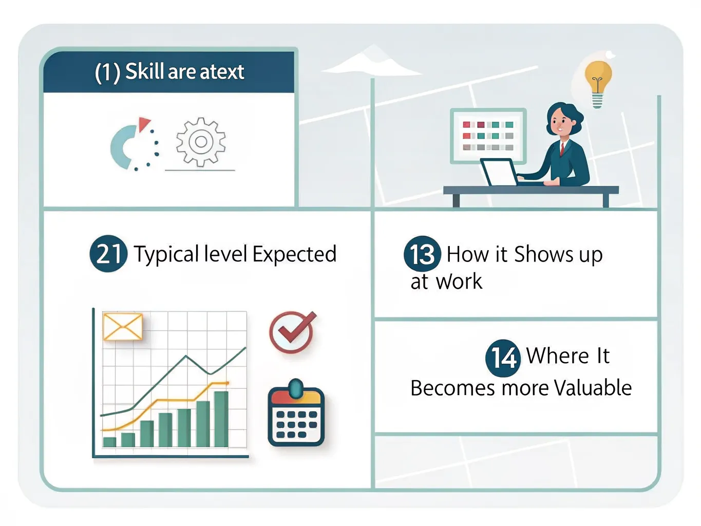 Infographic-style overview comparing digital skills, expected level, workplace application and where they become most useful.
